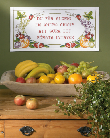 Frukt med text 57x29cm