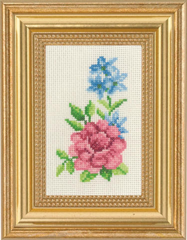 Rose og blå blomster 9x14cm
