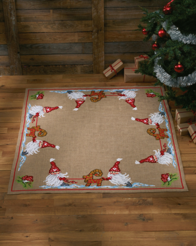 Elfes avec Père Noël 117x117cm