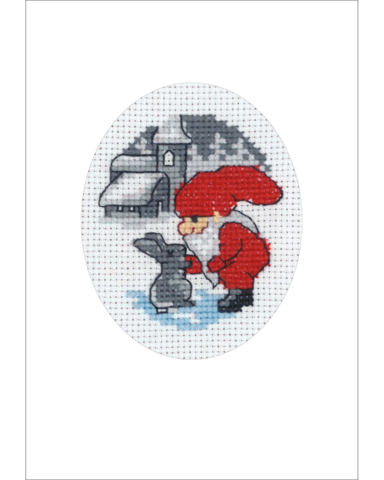 Kanin &amp; nisse julekort 9x13cm