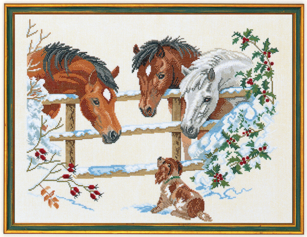 Hästar och valp 45x60cm